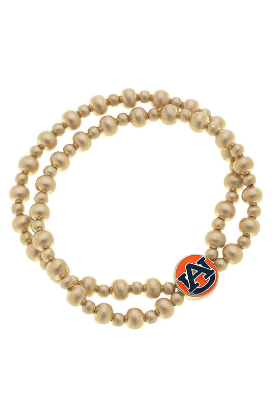 Auburn Tigers 2-Row Ball Bead Stretch Bracelet in Satin Gold