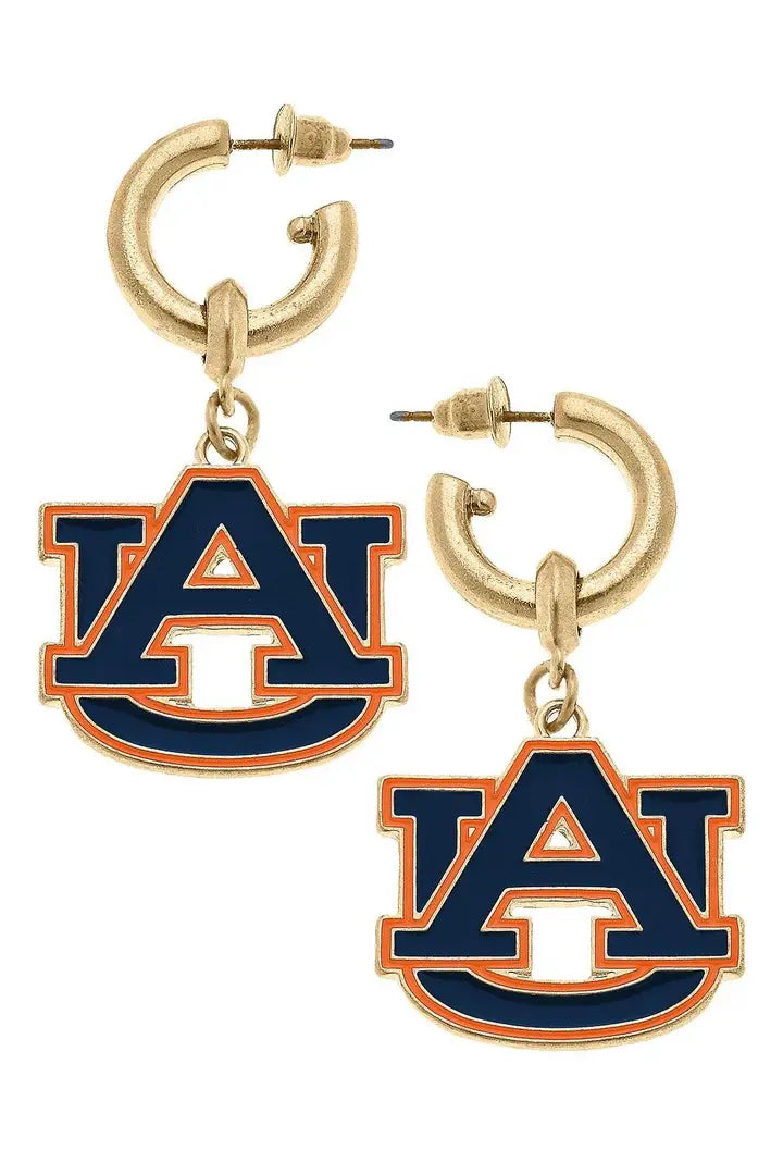 Auburn Tigers Enamel Drop Hoop Earrings in Navy/Orange