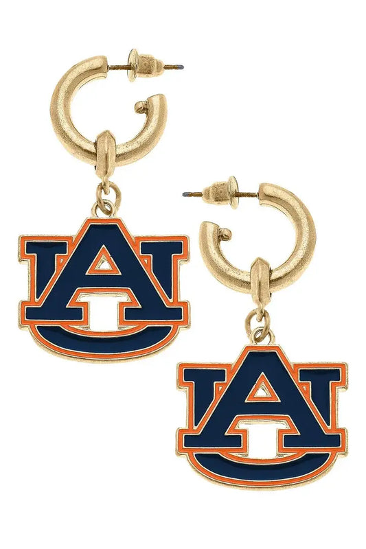 Auburn Tigers Enamel Drop Hoop Earrings in Navy/Orange