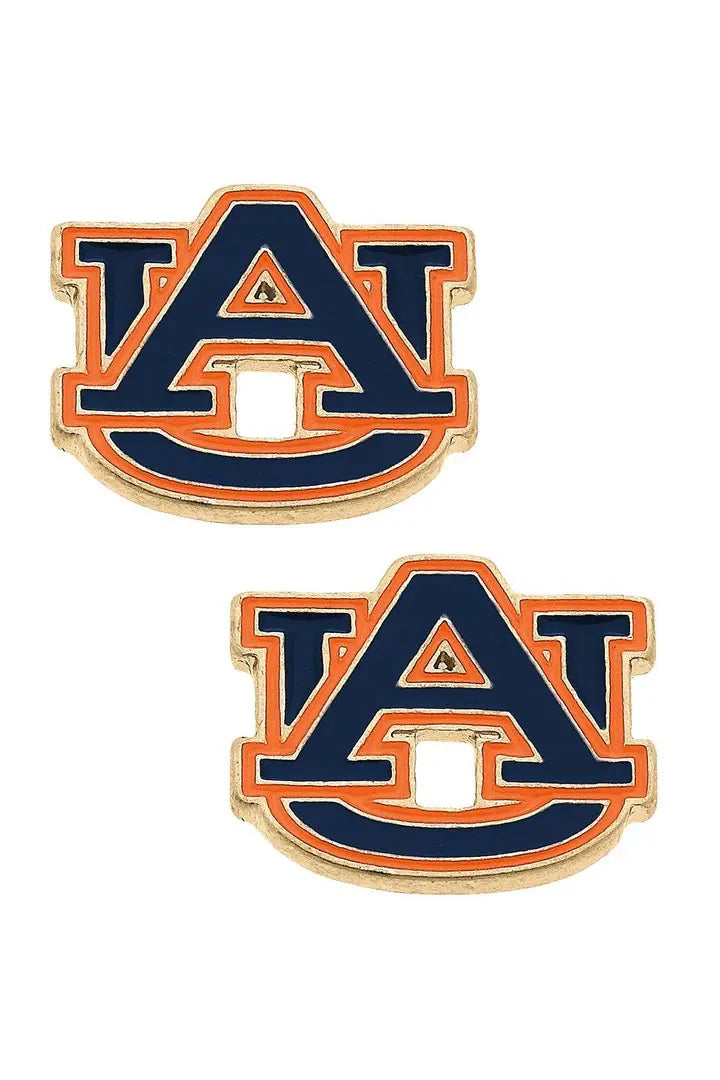 Auburn Tigers Enamel Stud Earrings in Burnt Navy/Orange