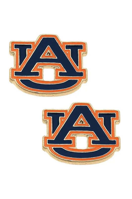 Auburn Tigers Enamel Stud Earrings in Burnt Navy/Orange