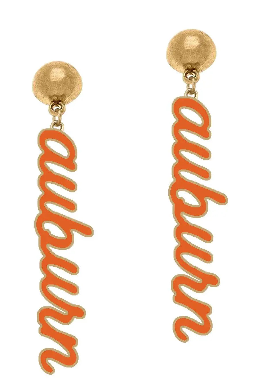 Auburn Tigers Enamel Script Earrings in Orange