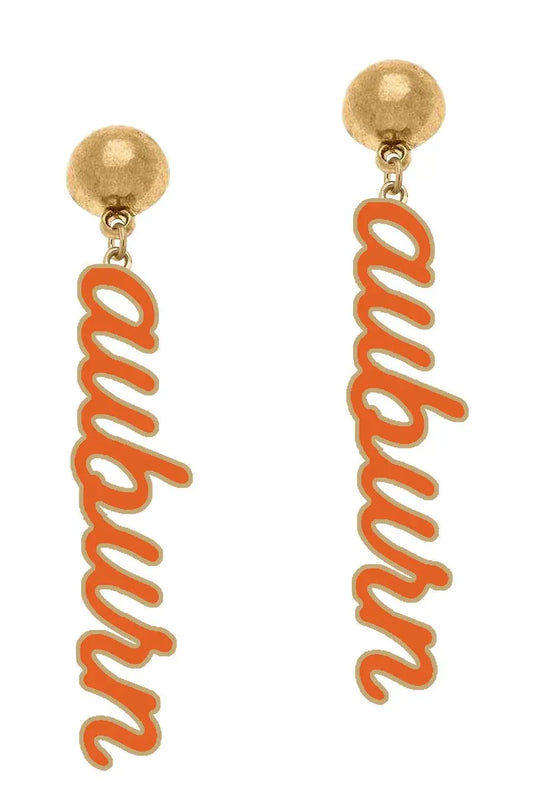 Auburn Tigers Enamel Script Earrings in Orange