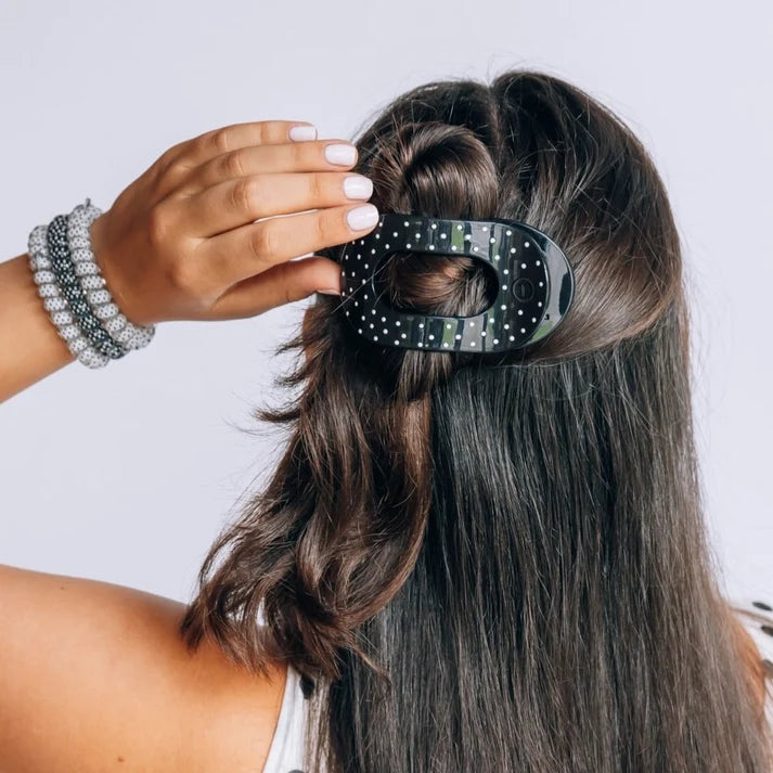 Black Polka Dot Party Flat Round Hair Clip Medium