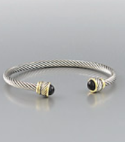 Two Tone Cable Wire Cuff Bracelet, Black Onyx