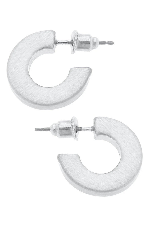 Cali Large Flat Hoop Earrings in Satin Silver