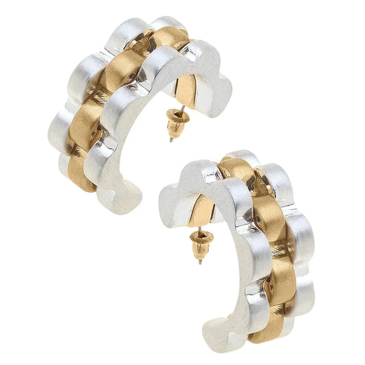 Carter Watchband Chunky Open Hoop Earrings in Two Tone