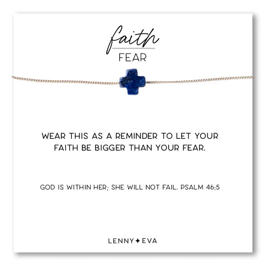 Faith Over Fear Gemstone Cross Necklace, Lapis Lazuli