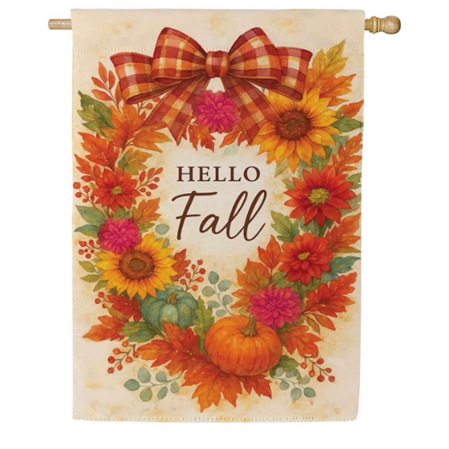 Hello Fall Wreath Suede Garden Flag