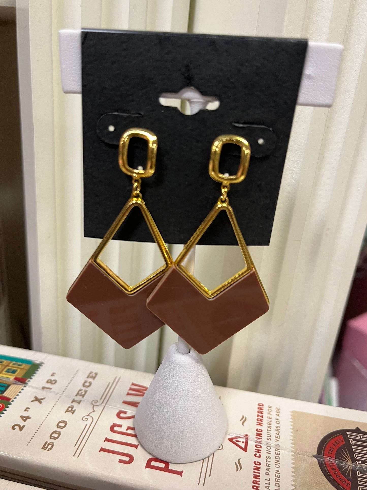 Gold Marble Tipped Earrings, Mocha