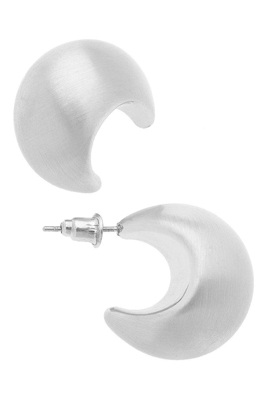 Icon Tapered Puff Hoop Earrings in Satin Silver