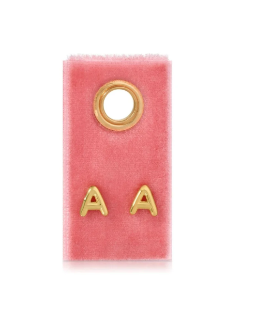 Gold Initial Studs on Gift Tag, Letter A