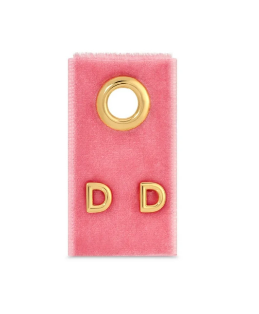 Gold Initial Studs on Gift Tag, Letter D