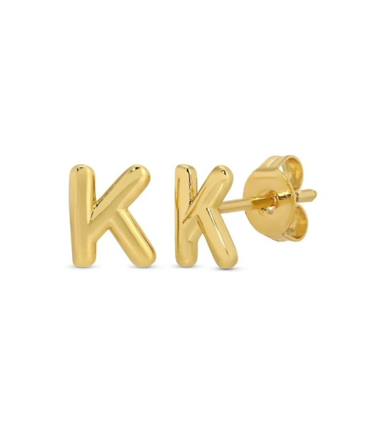Gold Initial Studs on Gift Tag, Letter K