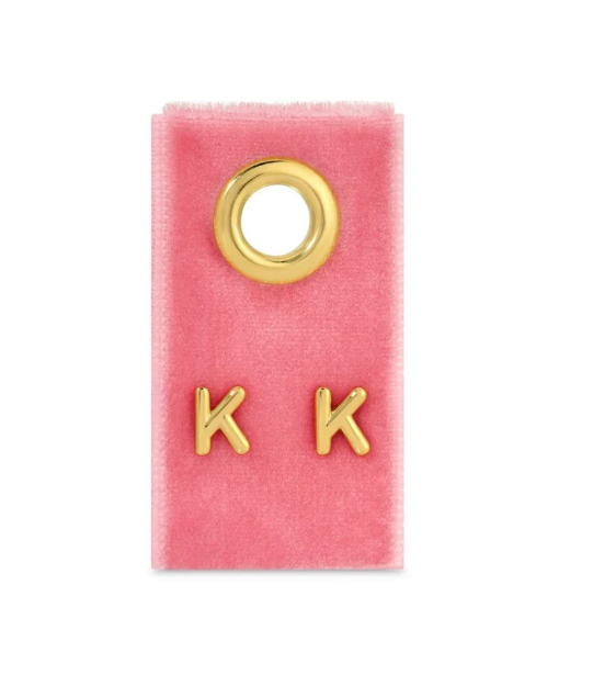 Gold Initial Studs on Gift Tag, Letter K