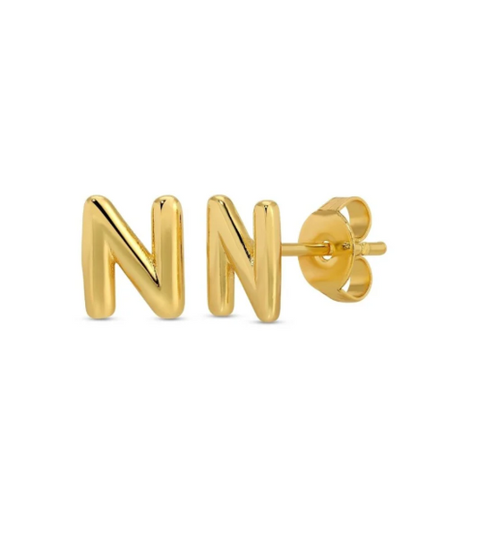 Gold Initial Studs on Gift Tag, Letter N
