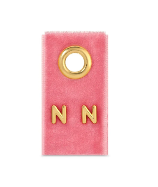 Gold Initial Studs on Gift Tag, Letter N