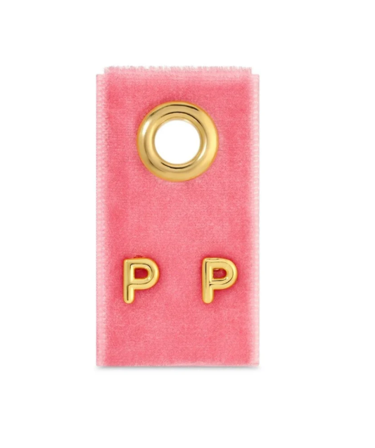Gold Initial Studs on Gift Tag, Letter P