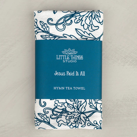Jesus Paid It All Hymn Tea Towel - Blue