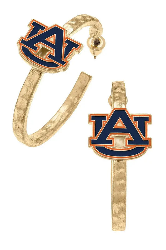 Auburn Tigers Enamel Logo Hoop Earrings in Navy/Orange