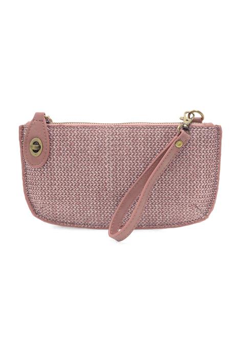 Straw Mini Crossbody Wristlet Clutch, Pink
