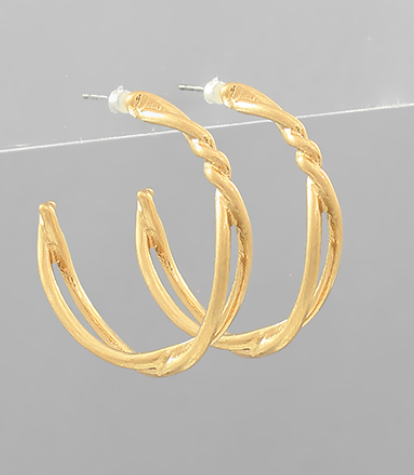 1.25” Twisted Hoop Earrings, Worn Gold