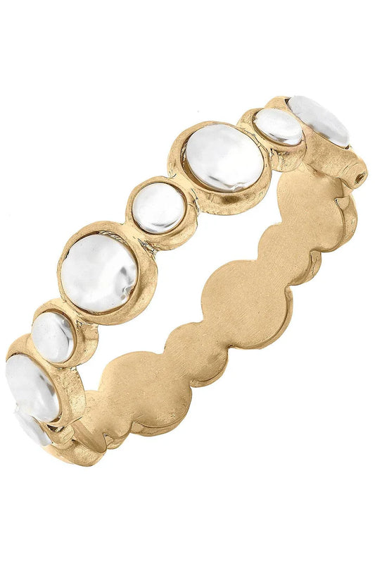 Mirabel Coin Pearl Statement Bangle in Ivory, 2.5"