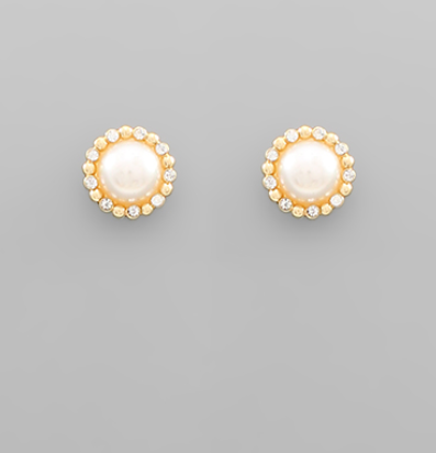 Pearl CZ Stud Earrings