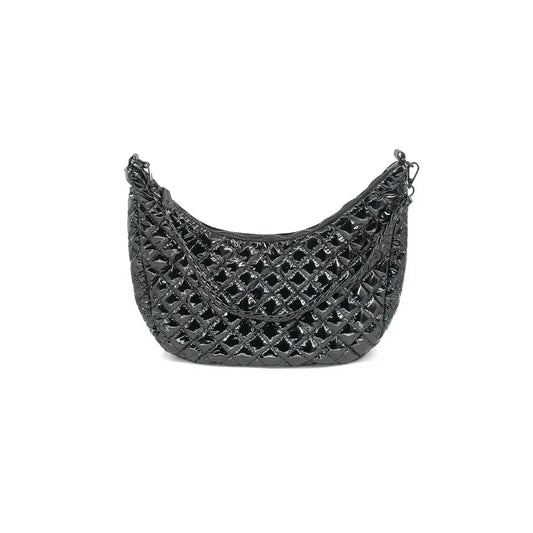 Patent Black Quilted Hobo Bag