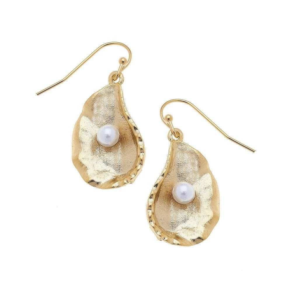 Handcast Gold Oyster w/Freshwater Pearl Earrings