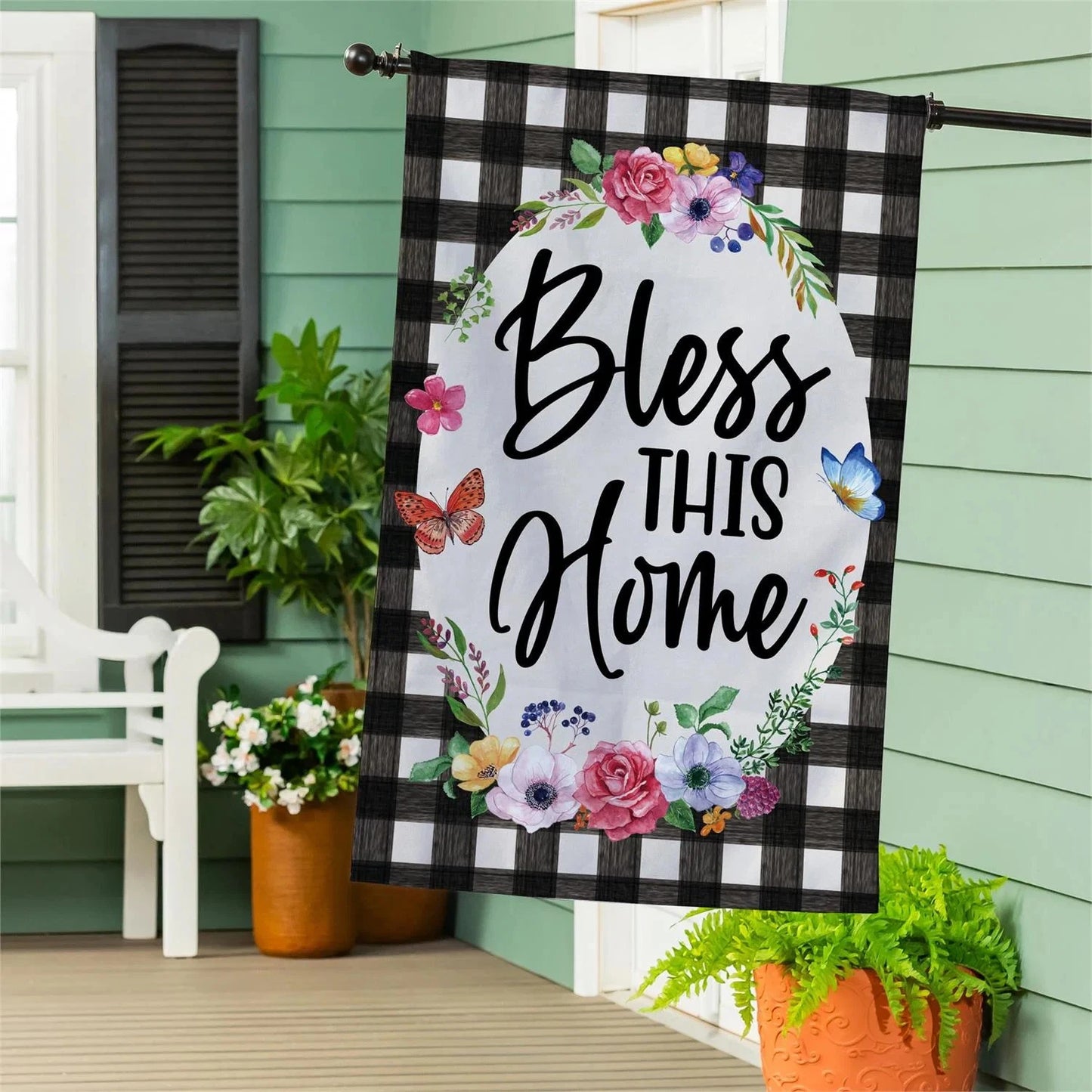Bless This Home Burlap House Flag