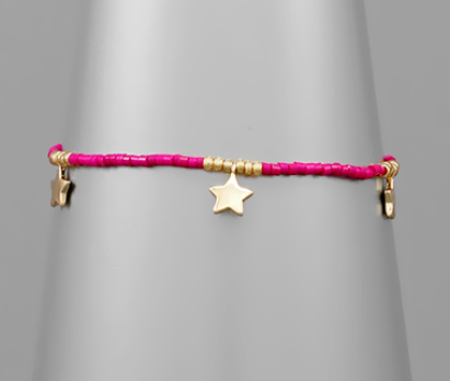 Star Charm Bead Bracelet, Fuchsia