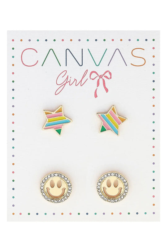 Rainbow & Pave Smiley Face Children’s Earrings Set