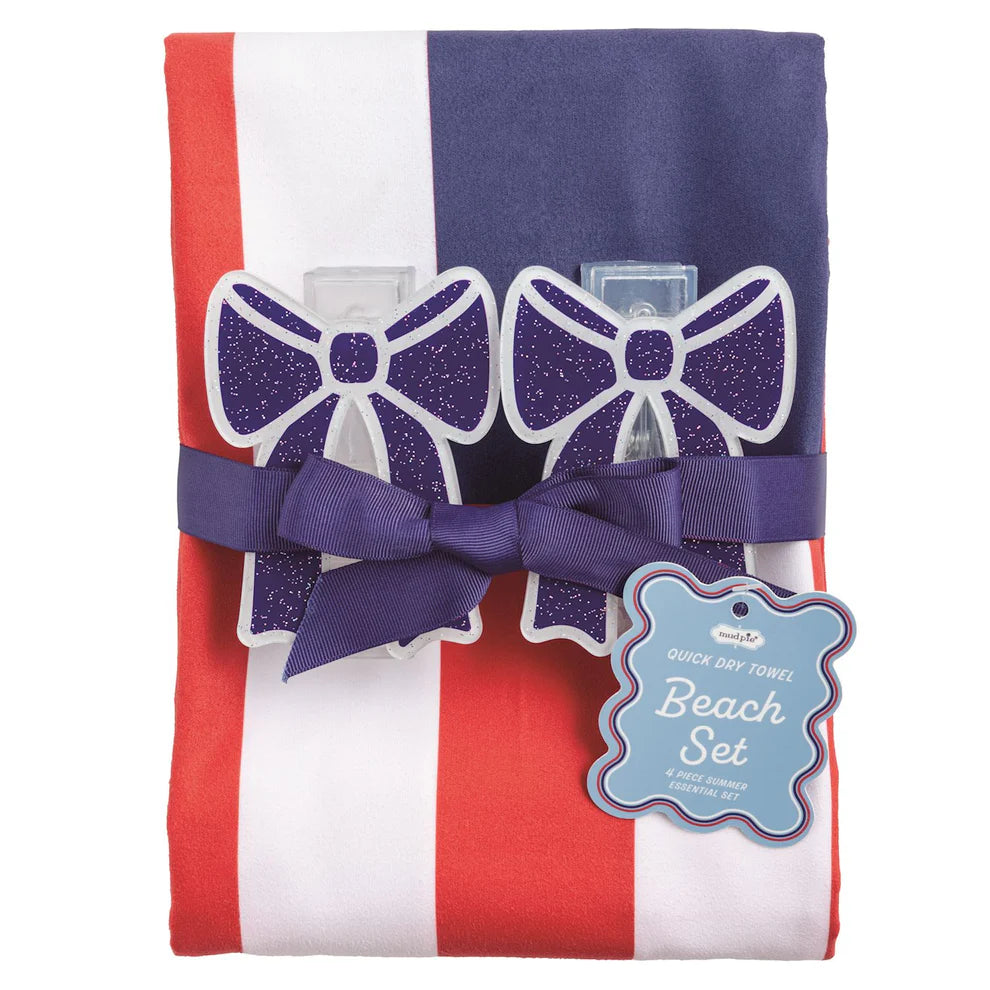 Quick Dry Towel Beach Set, American Flag with Bow